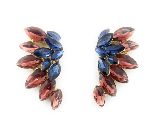 Pendientes Cristales Brillantes · Medio Aro Malva Azul