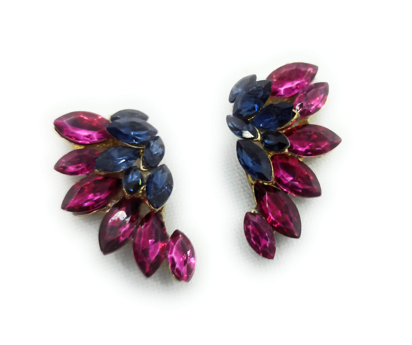 Pendientes Cristales Brillantes · Medio Aro Fucsia Azul