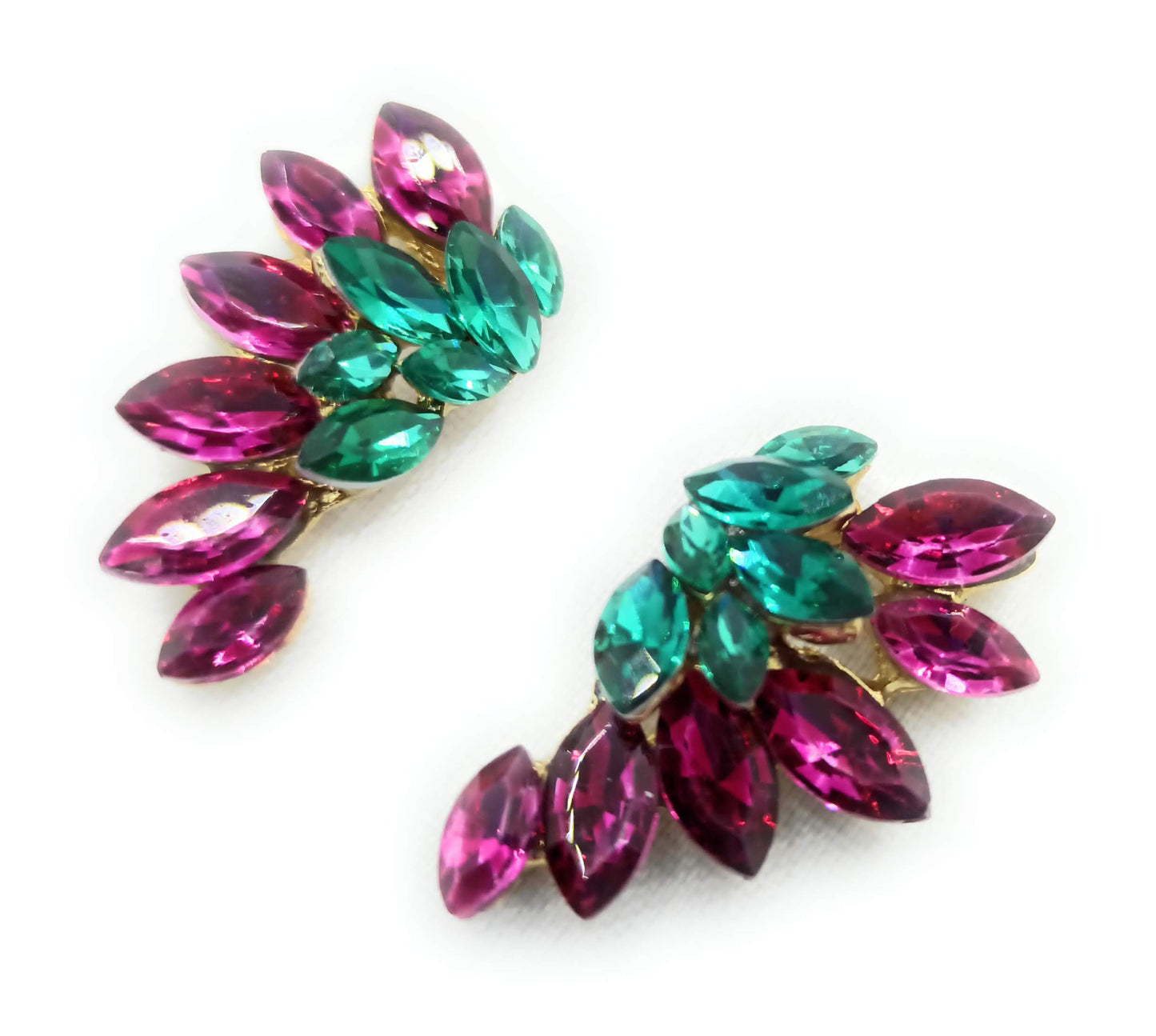 Pendientes Cristales Brillantes · Fucsia Verde, Oro