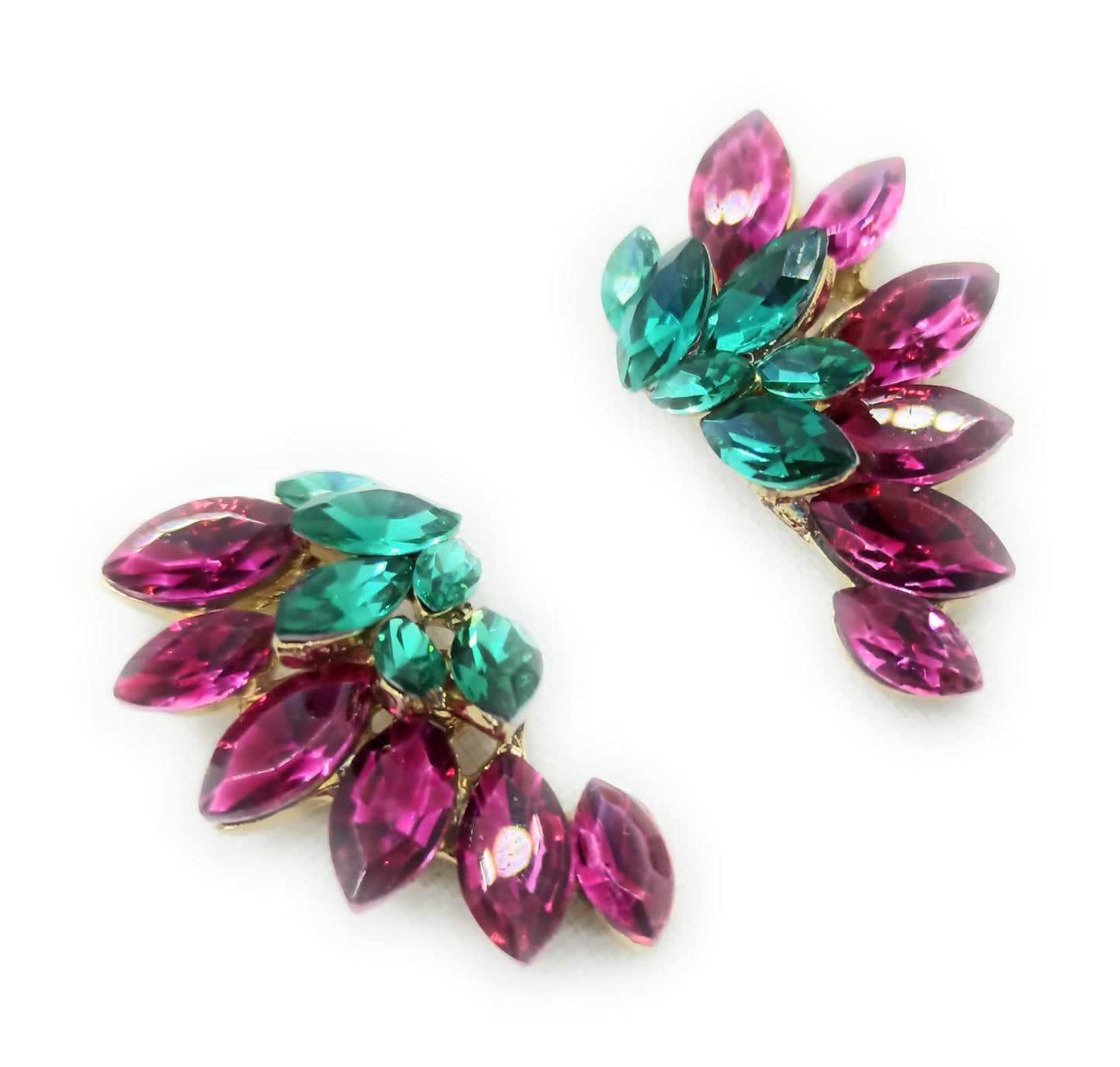 Pendientes Cristales Brillantes · Fucsia Verde, Oro