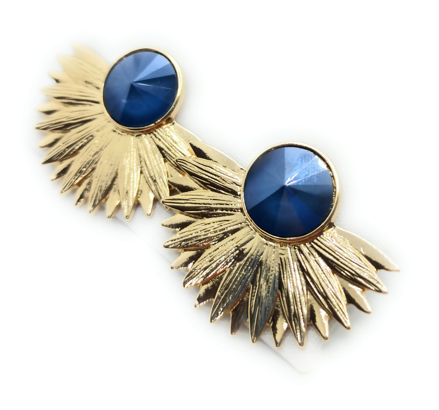 Pendientes Dorados con Cristal · Oro Sol Azul Redondo