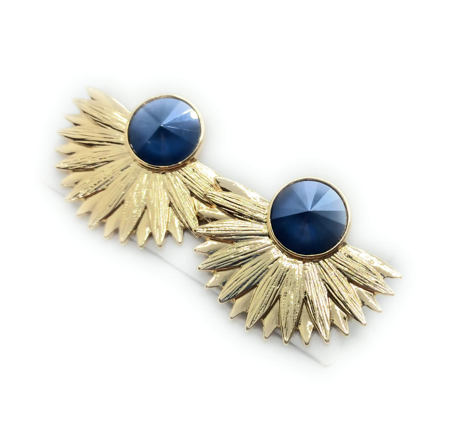 Pendientes Dorados con Cristal · Oro Sol Azul Redondo