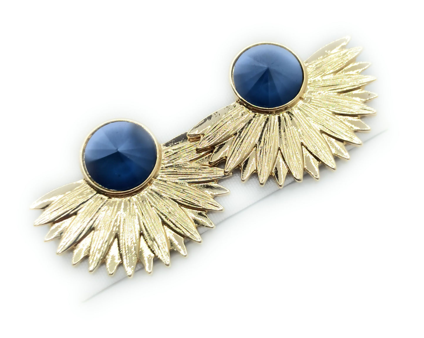 Pendientes Dorados con Cristal · Oro Sol Azul Redondo