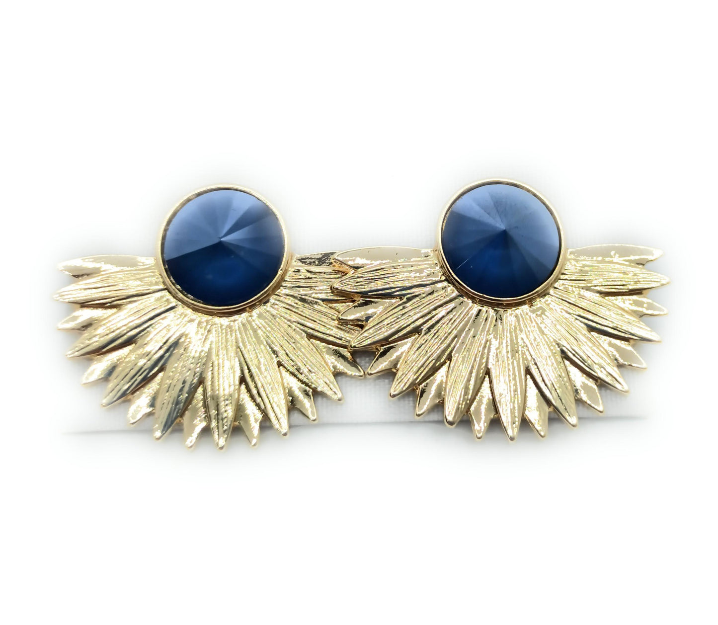 Pendientes Dorados con Cristal · Oro Sol Azul Redondo