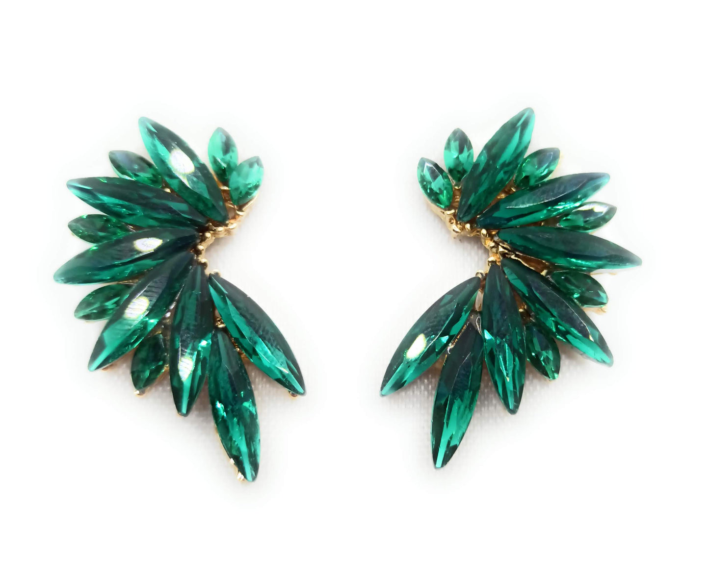 Pendientes Cristales Brillantes · Verde Esmeralda, Oro