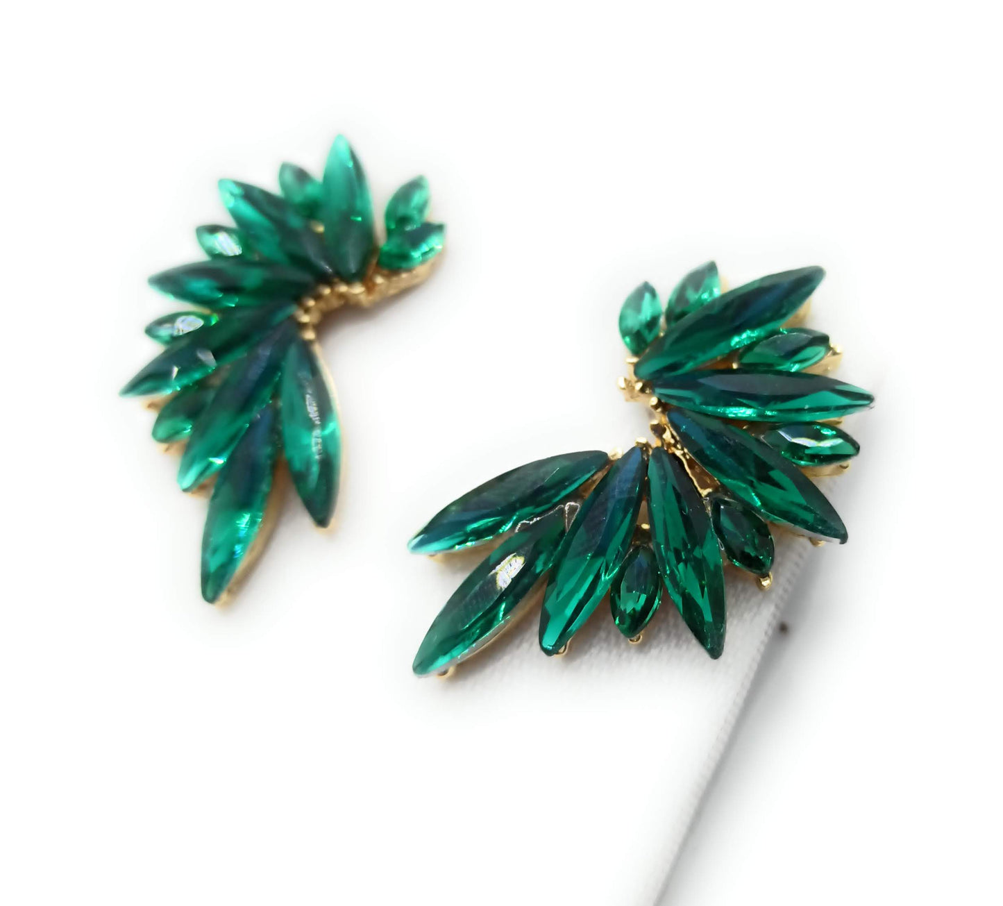 Pendientes Cristales Brillantes · Verde Esmeralda, Oro