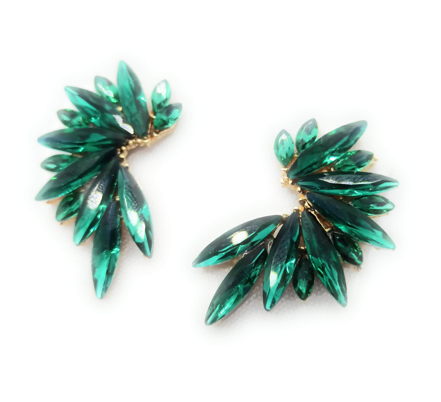 Pendientes Cristales Brillantes · Verde Esmeralda, Oro