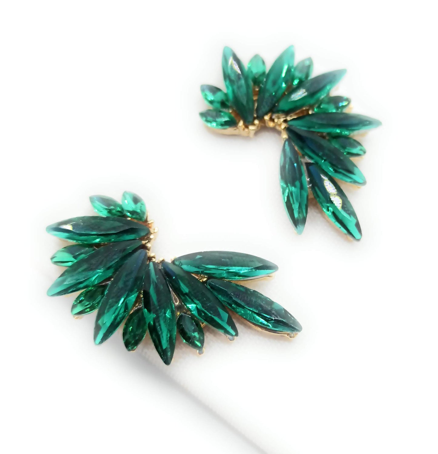 Pendientes Cristales Brillantes · Verde Esmeralda, Oro