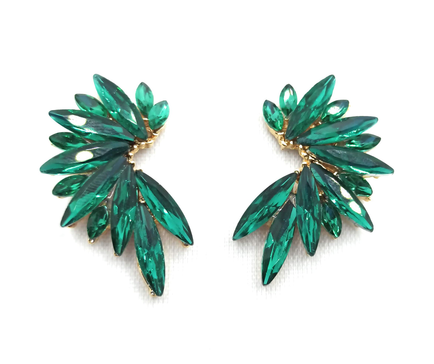 Pendientes Cristales Brillantes · Verde Esmeralda, Oro