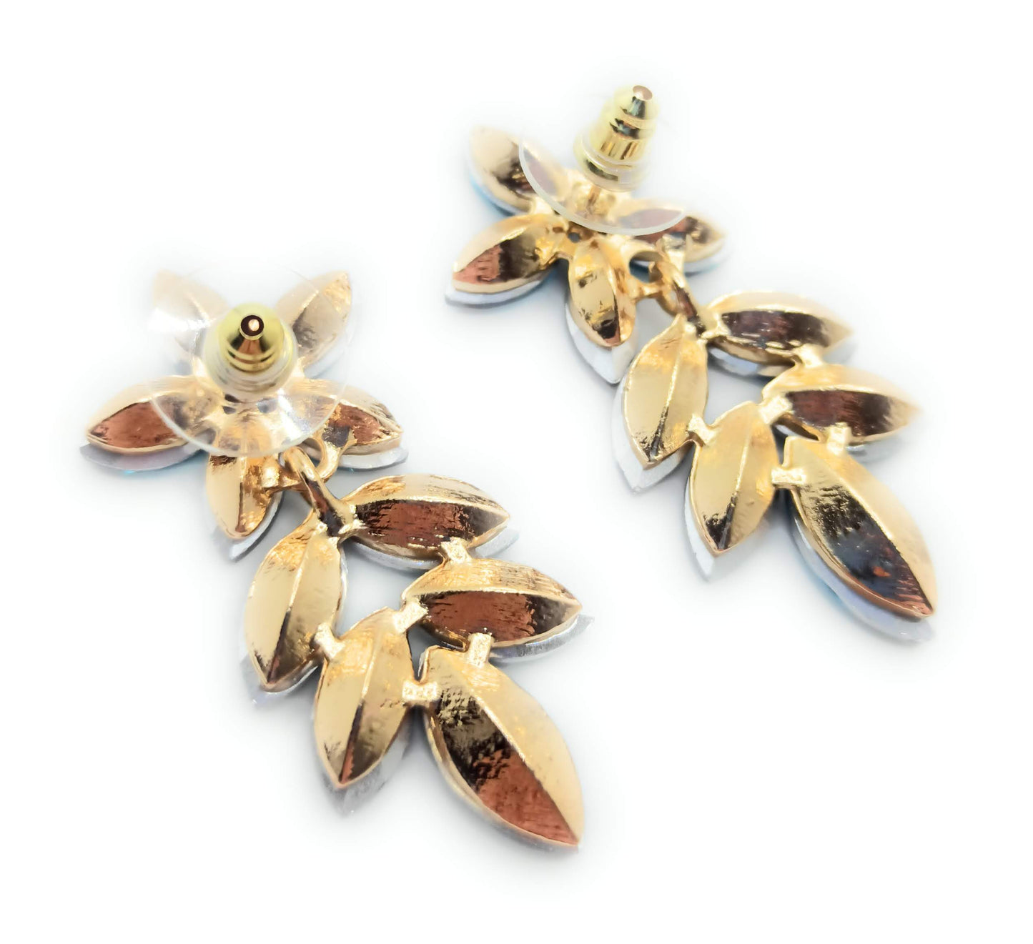Pendientes Largos de Cristales Florales · Azul Marino, Oro