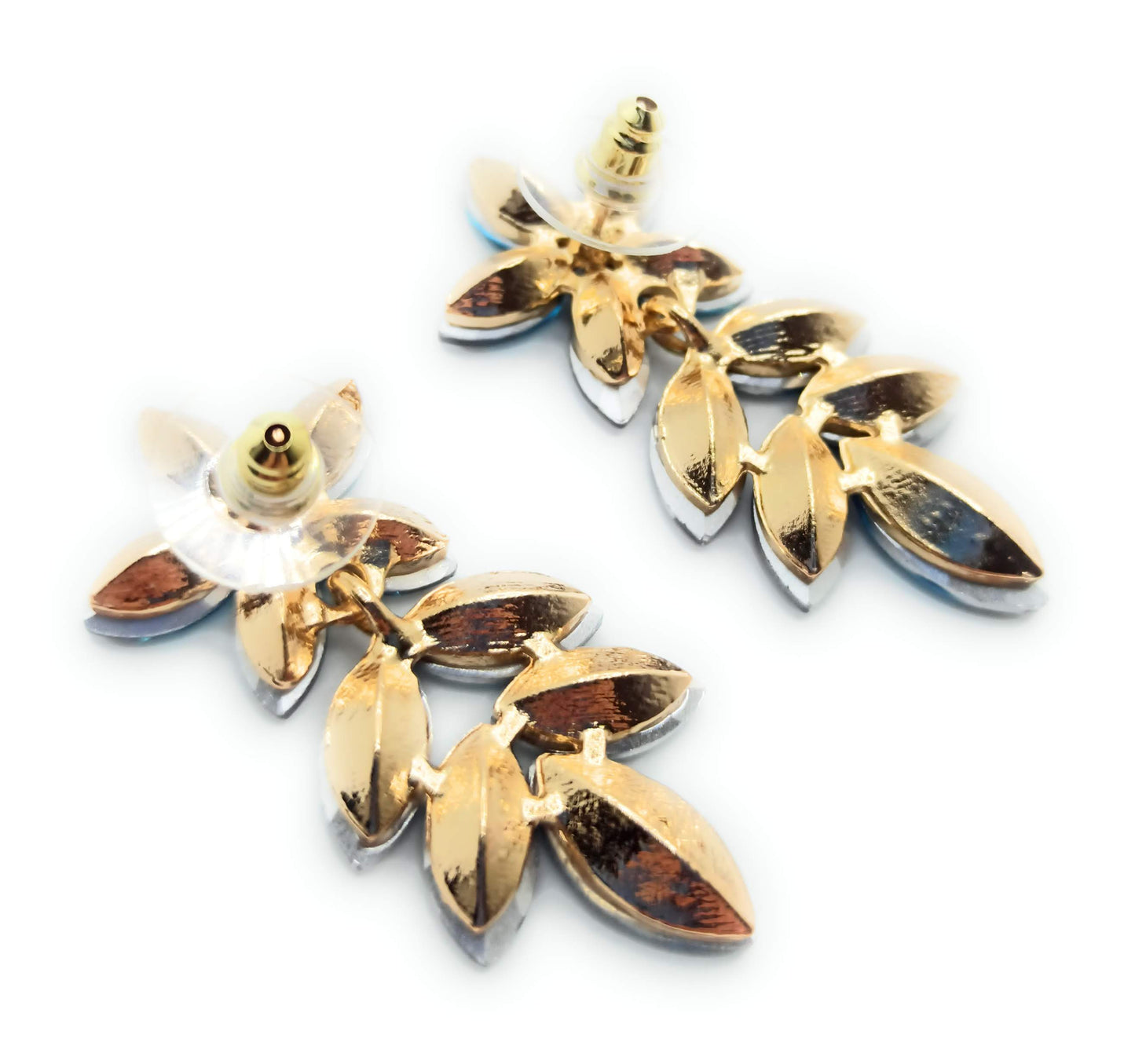Pendientes Largos de Cristales Florales · Azul Marino, Oro