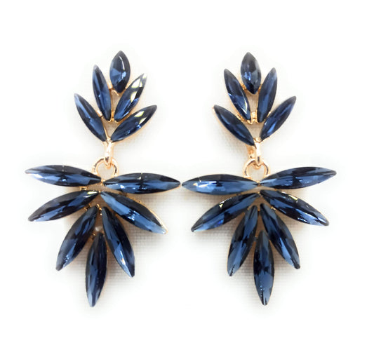 Pendientes Largos de Cristales · Azul Marino, Oro