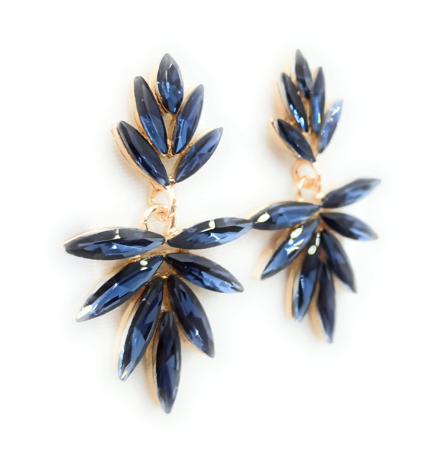 Pendientes Largos de Cristales · Azul Marino, Oro