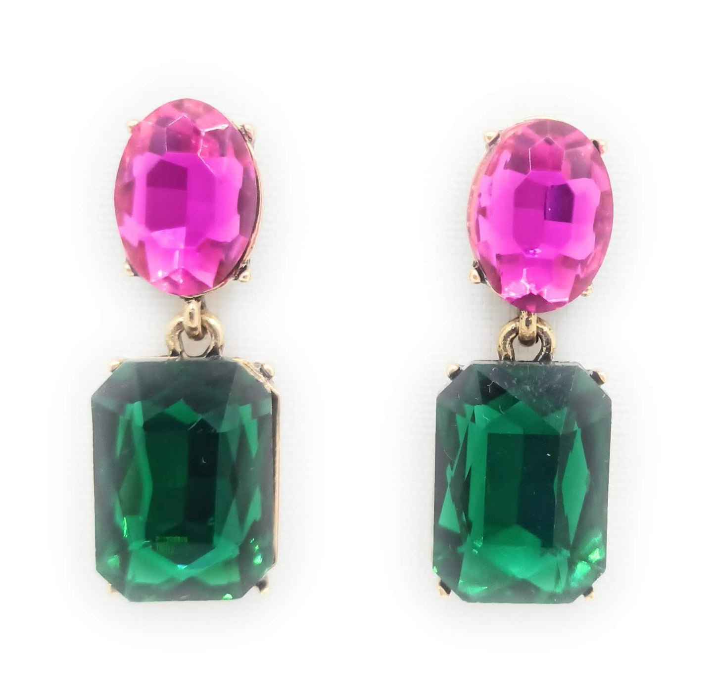 Pendientes Cristales Facetados Brillantes · Fucsia Verde