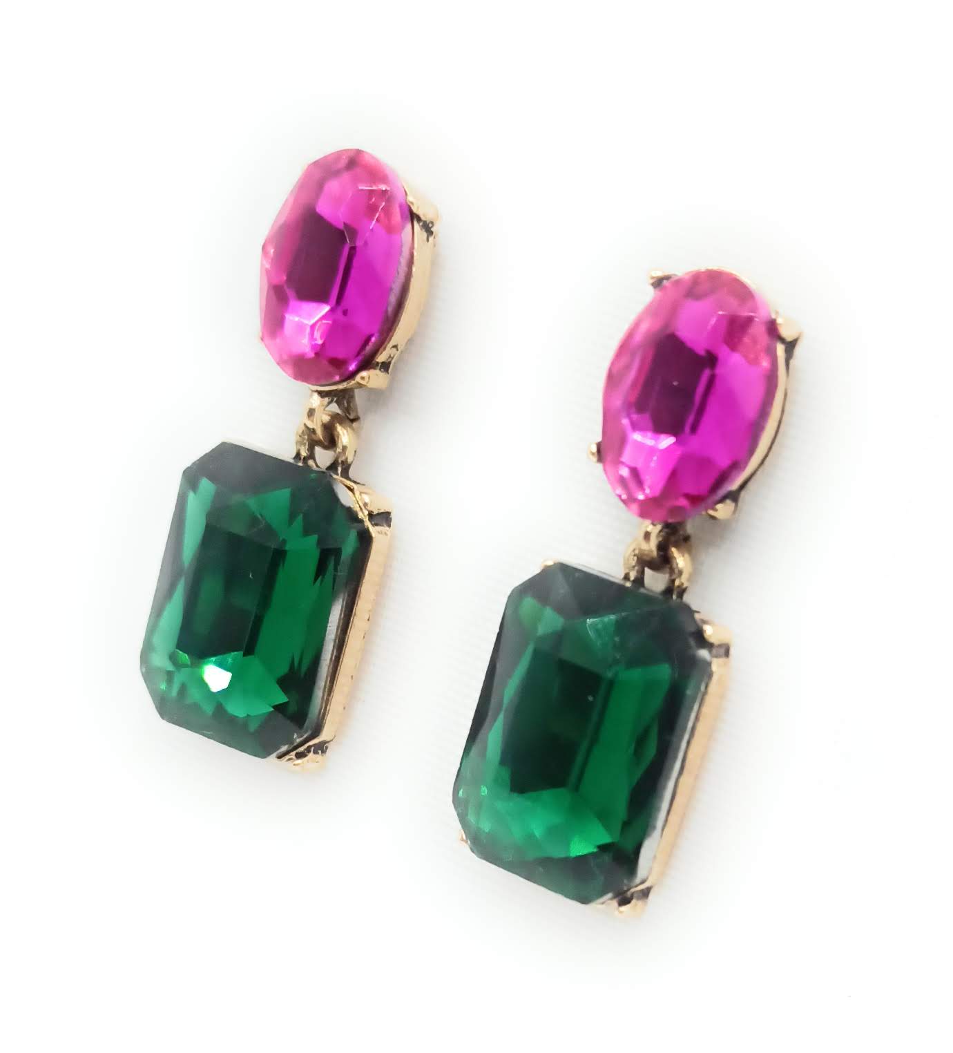 Pendientes Cristales Facetados Brillantes · Fucsia Verde