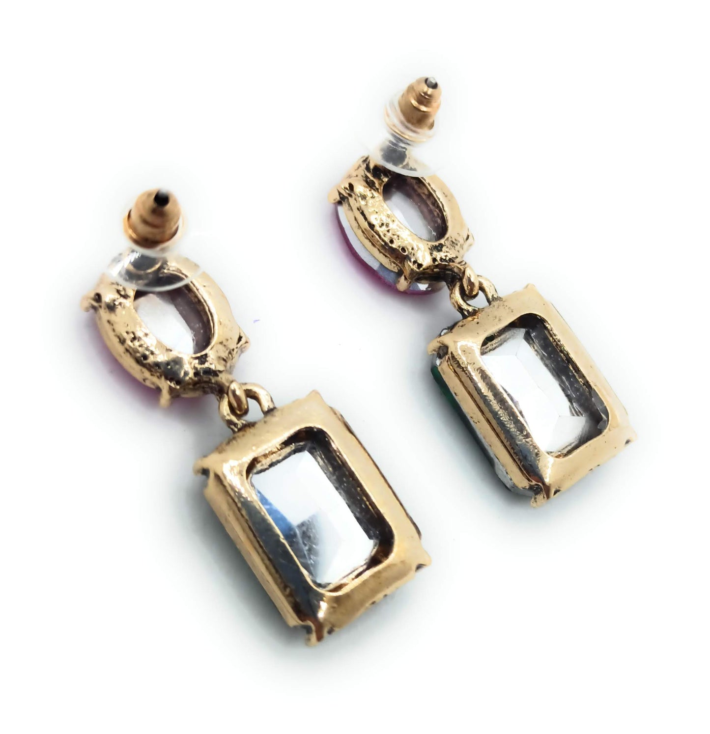 Pendientes Cristales Facetados Brillantes · Fucsia Verde