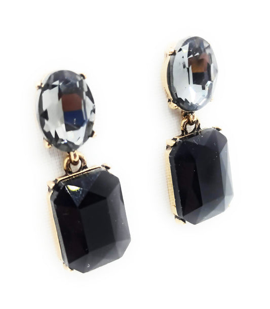 Pendientes Cristales Facetados Brillantes · Gris Negro