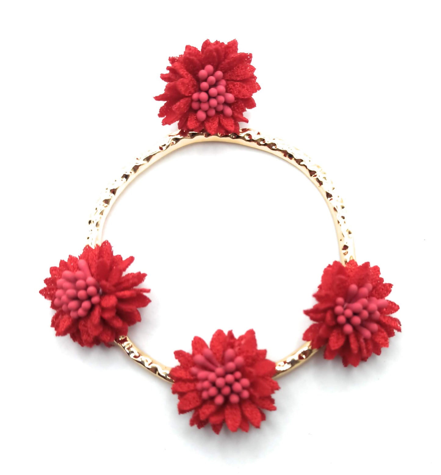 Pendientes grandes mujer dorados con flores, ideales Feria de Abril y Rocío