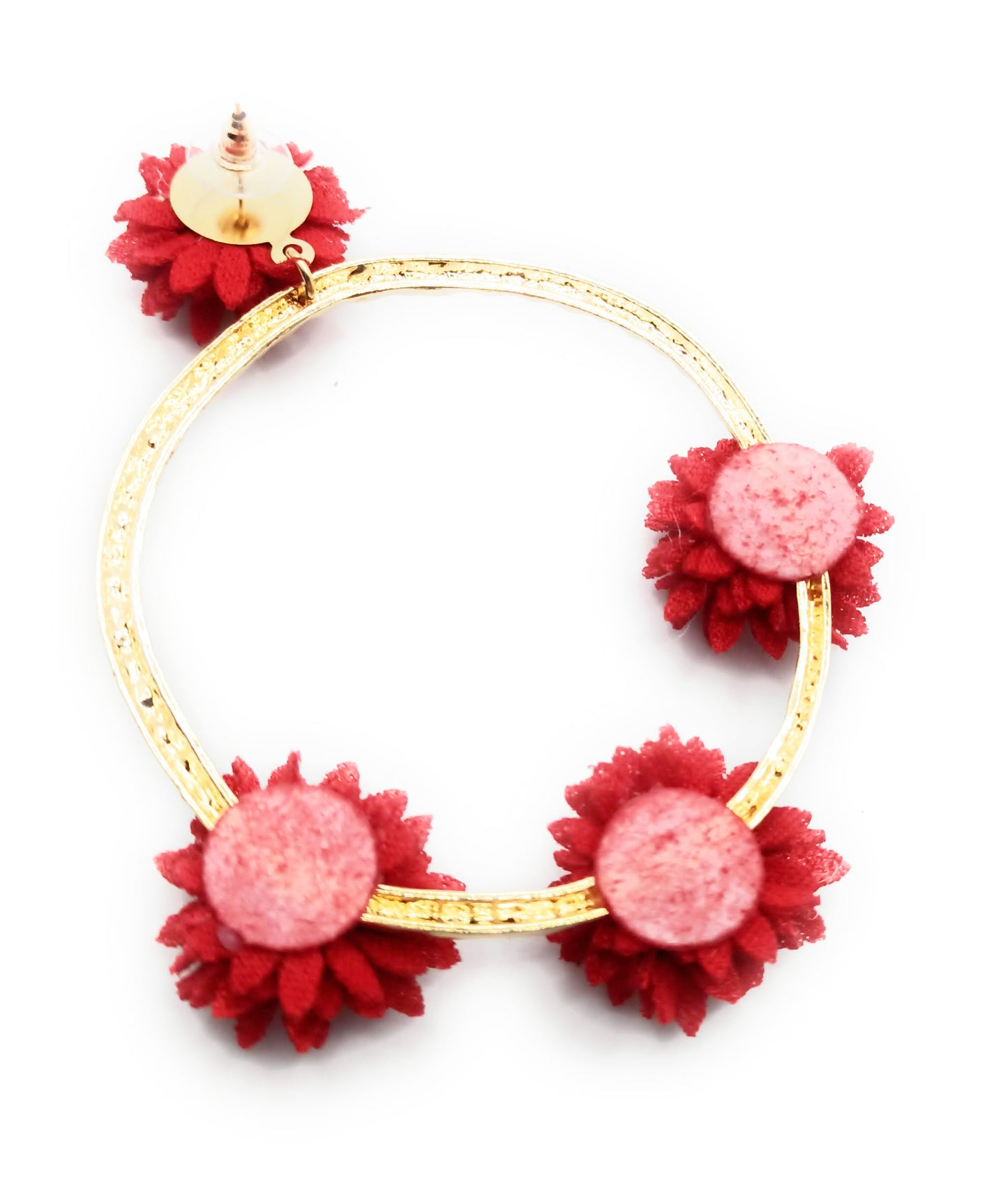 Pendientes Flamenca Aro Dorado con Claveles · Rojo