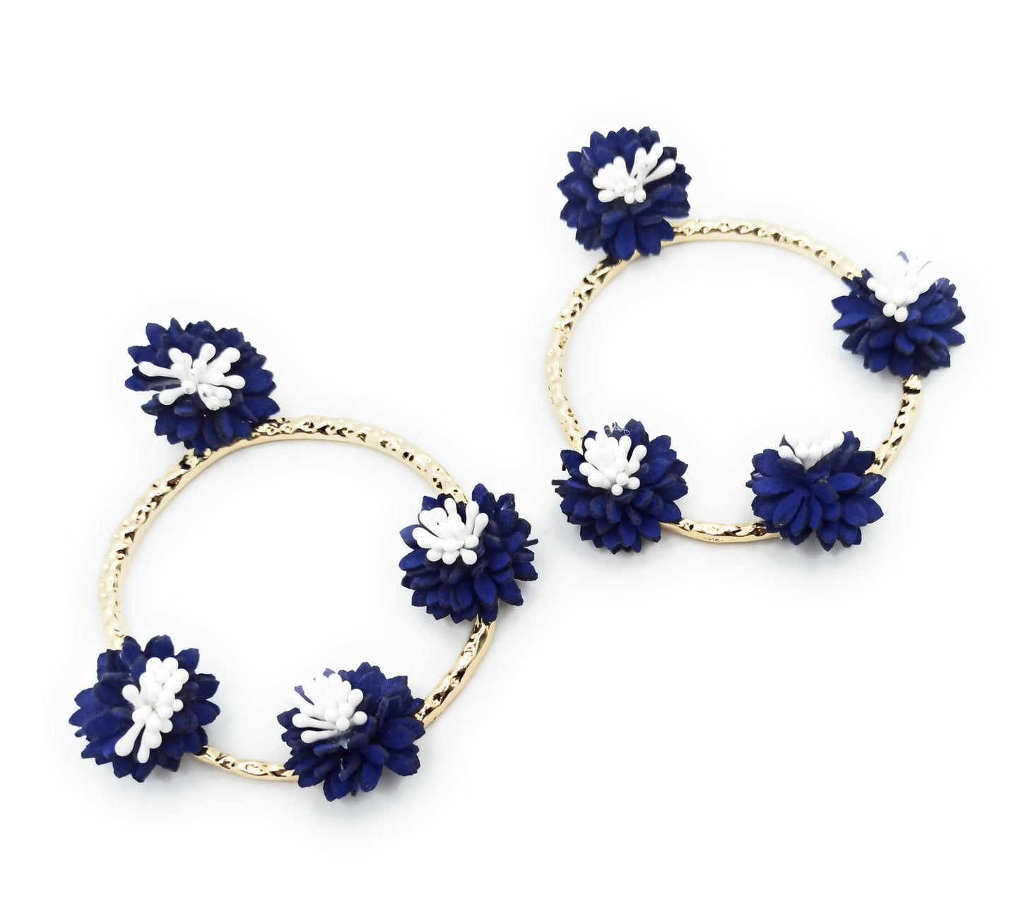 Pendientes flamenca dorado · Aro Flores Azul Blanco