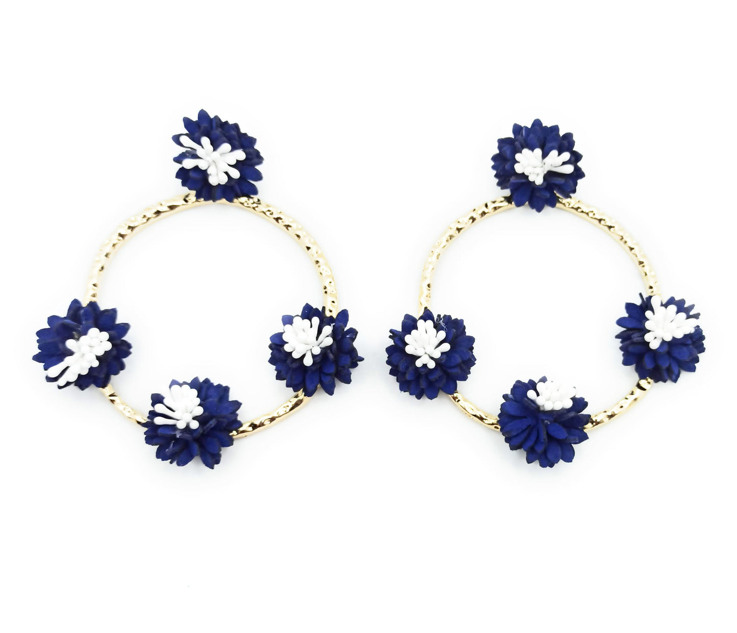 Pendientes flamenca dorado · Aro Flores Azul Blanco