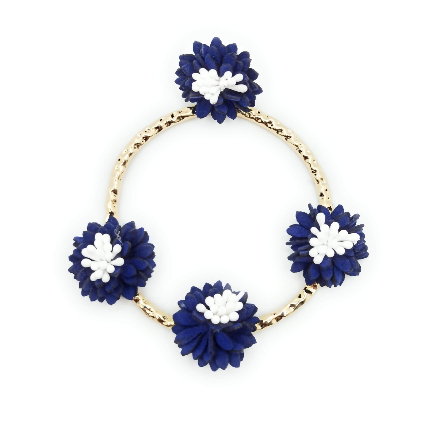 Pendientes flamenca dorado · Aro Flores Azul Blanco