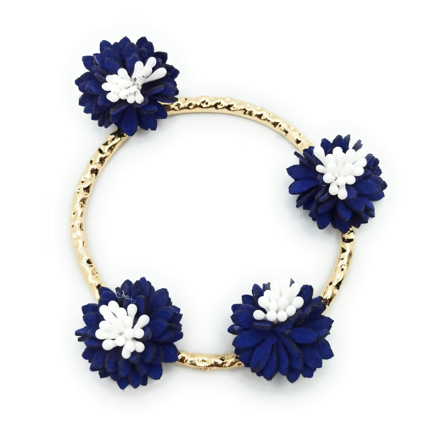 Pendientes flamenca dorado · Aro Flores Azul Blanco