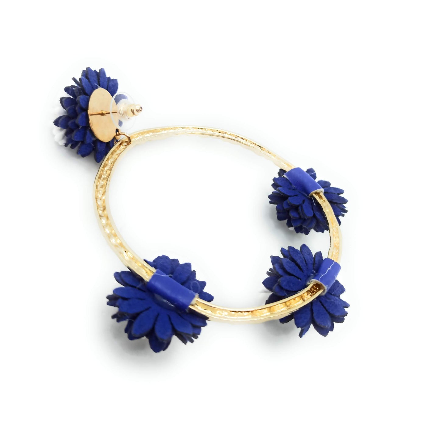 Pendientes flamenca dorado · Aro Flores Azul Blanco