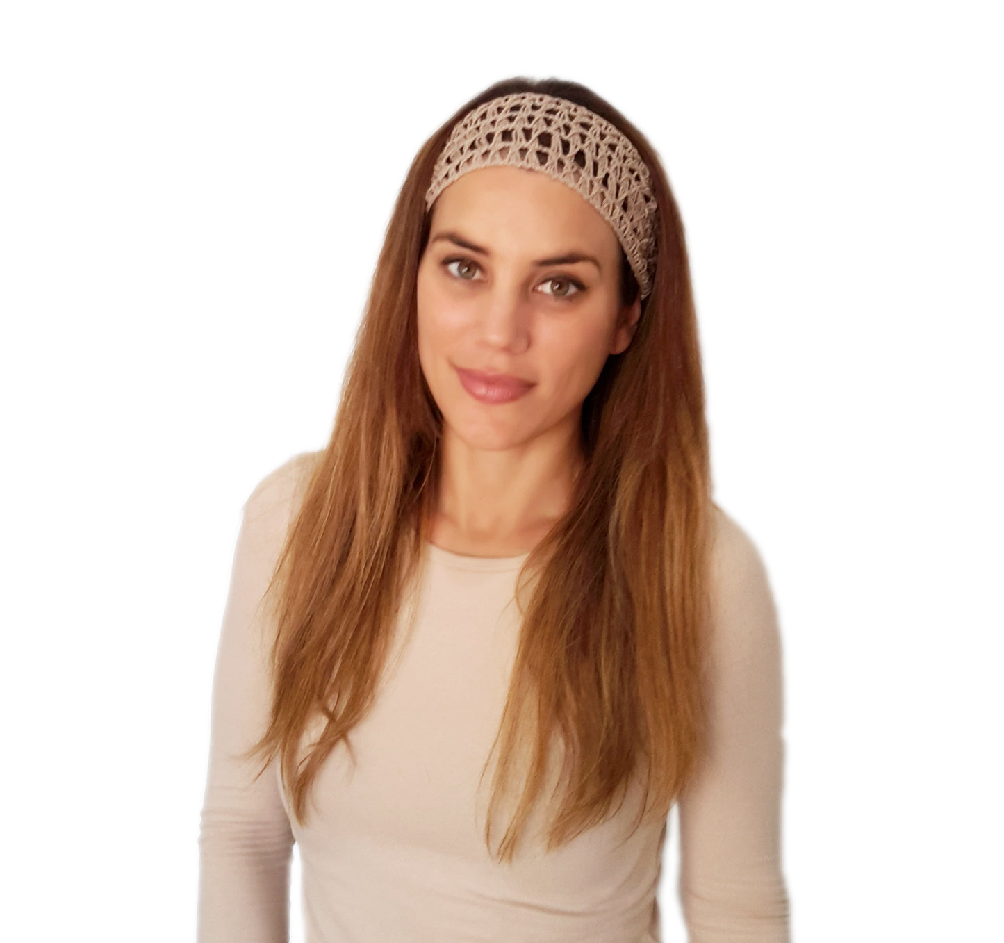Cinta de Pelo Elástica Croché · Beis