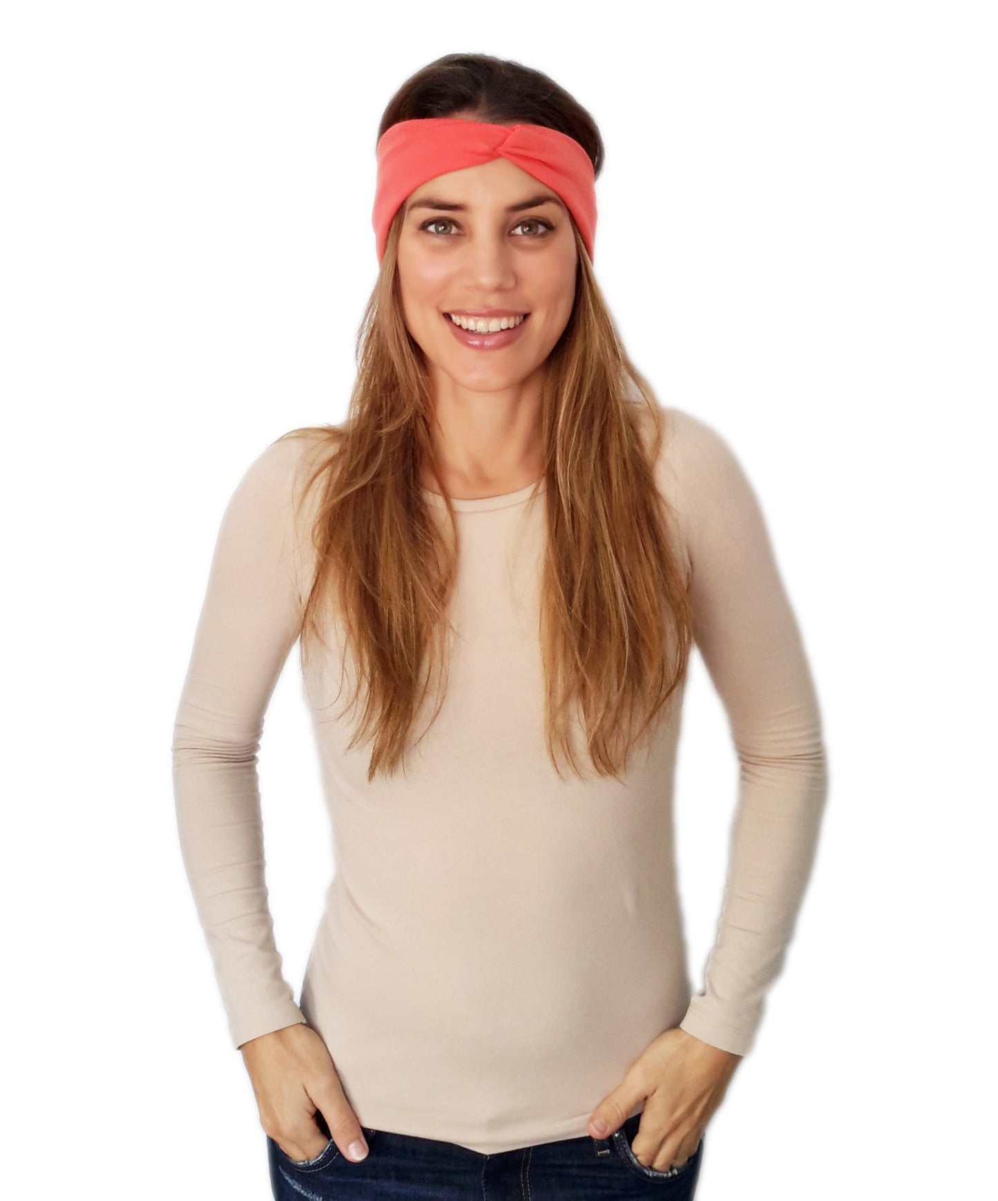 Cinta de Pelo Elástica con Nudo · Coral