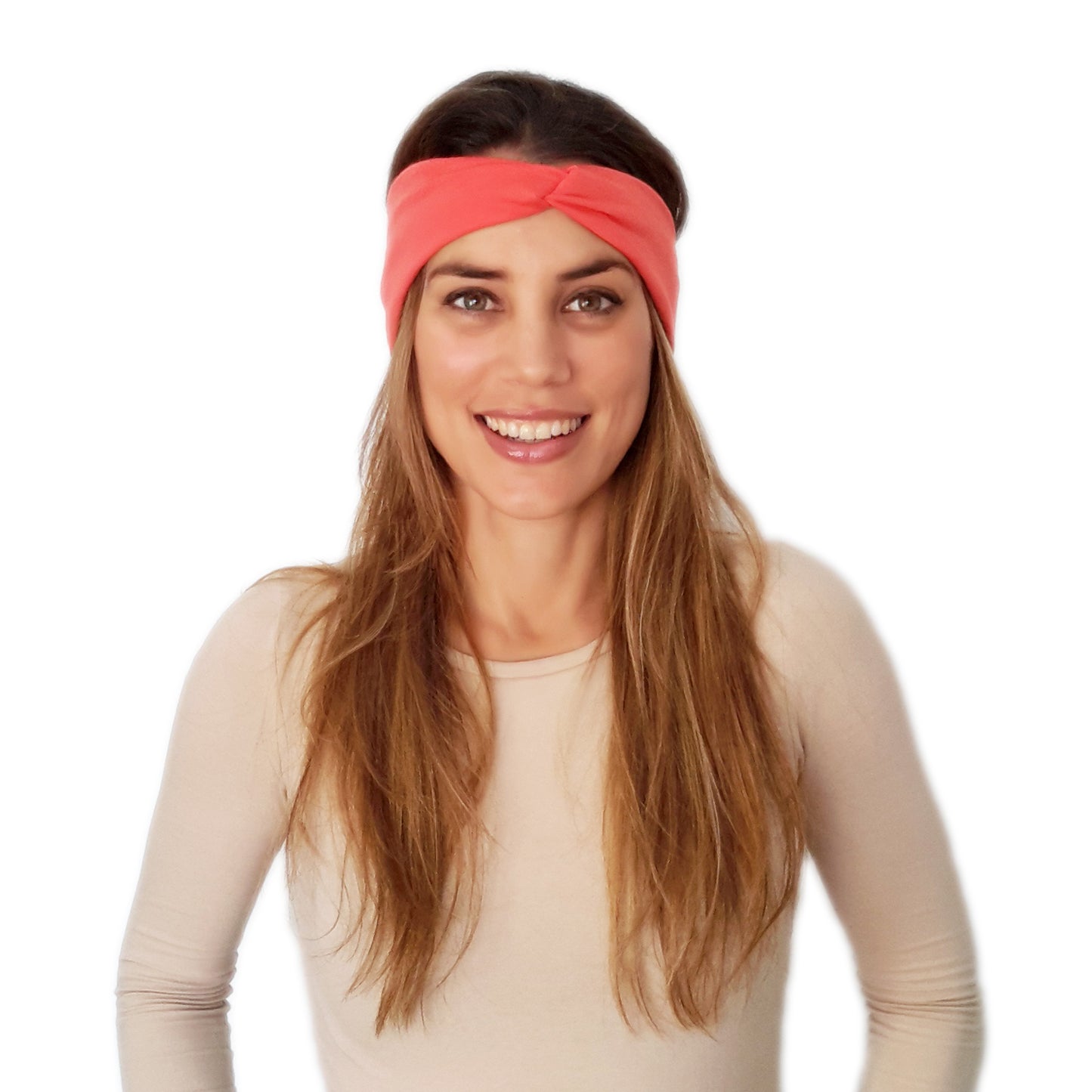 Cinta de Pelo Elástica con Nudo · Coral