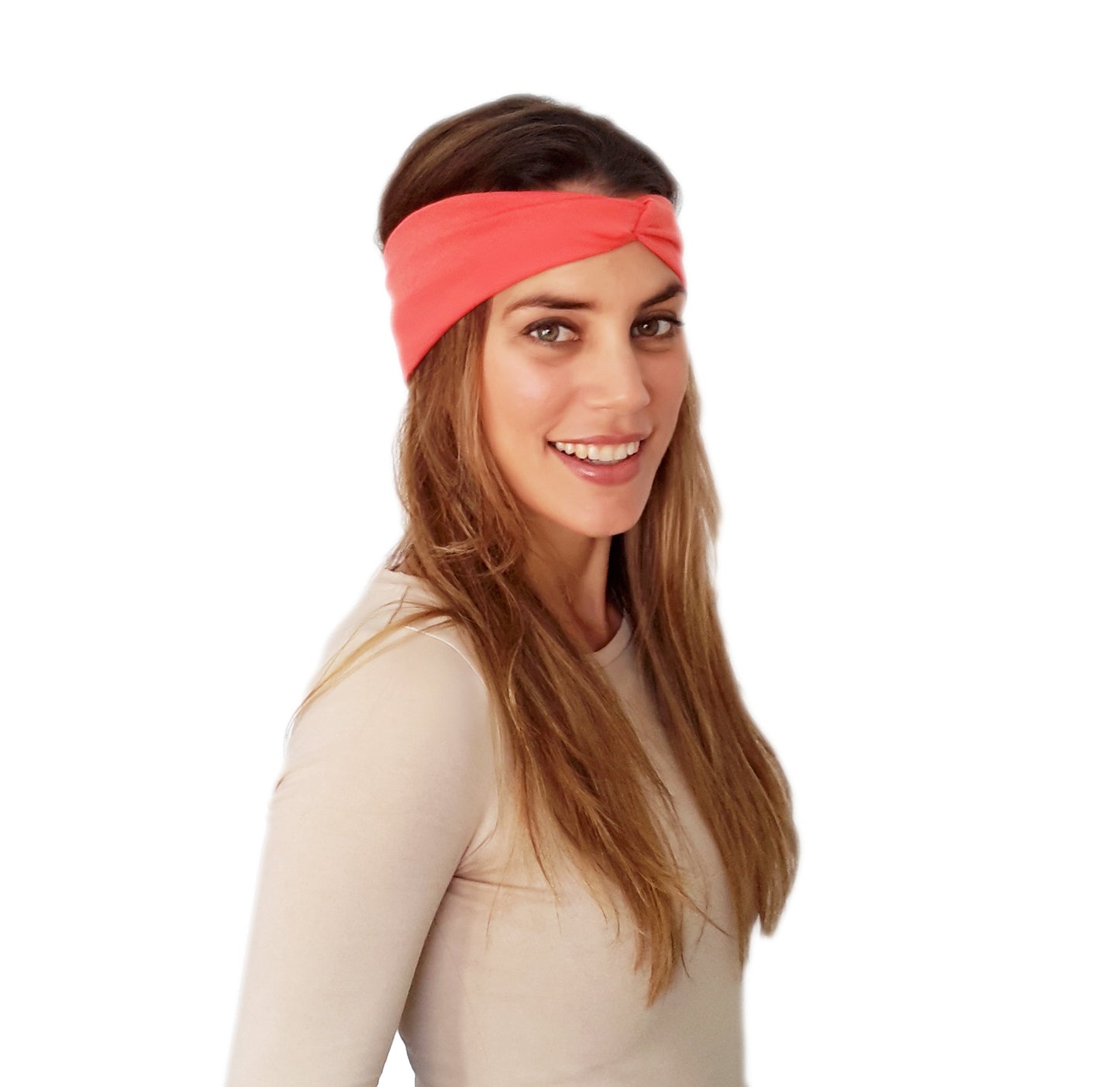 Cinta de Pelo Elástica con Nudo · Coral