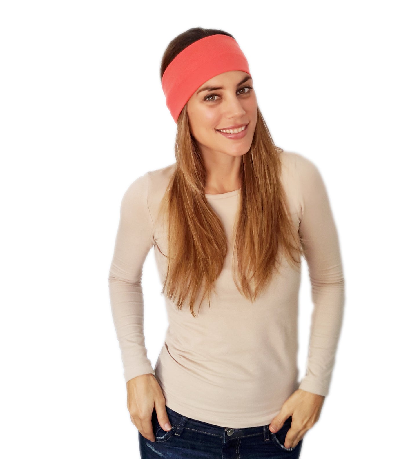 Cinta de Pelo Elástica con Nudo · Coral