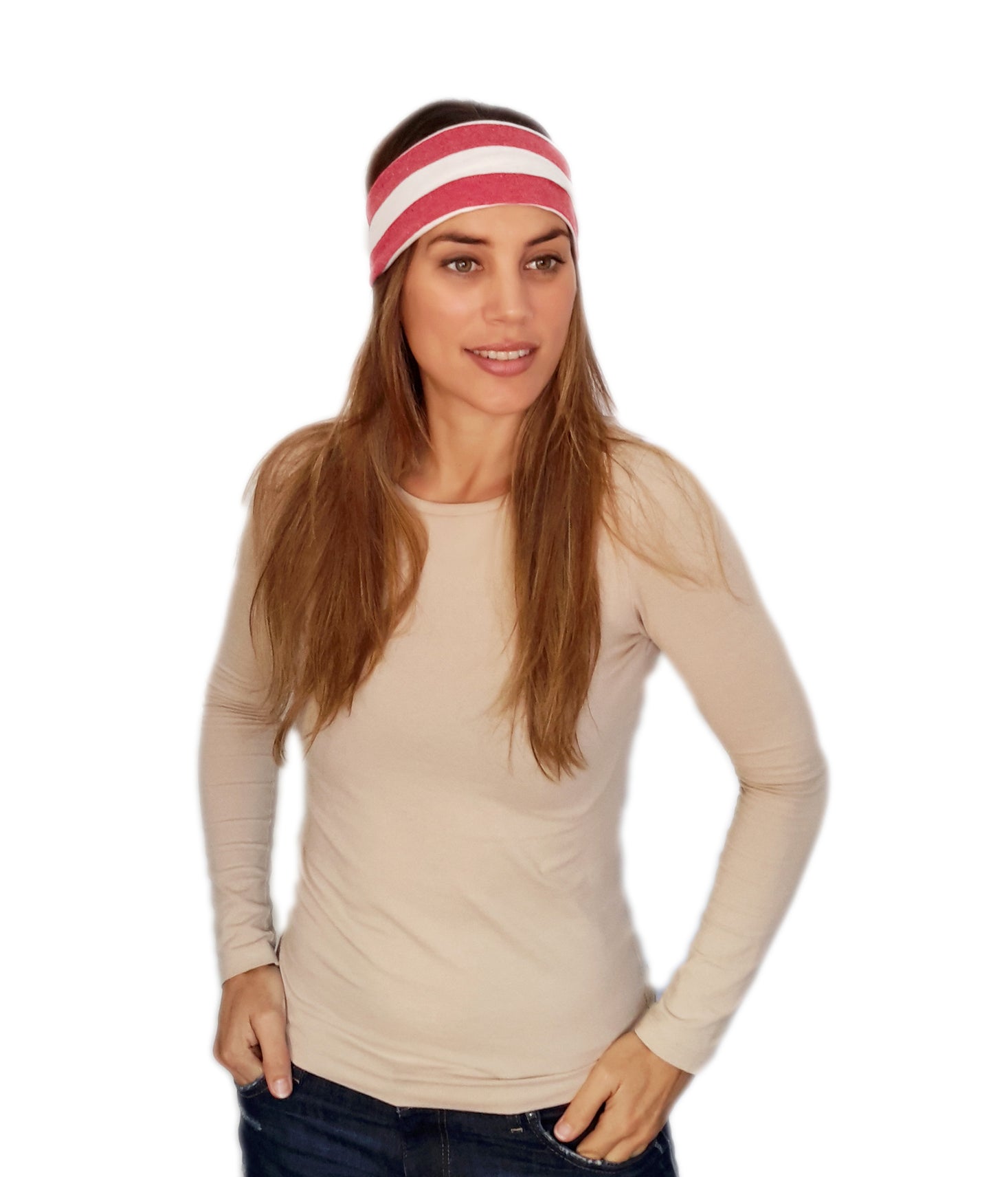 Cinta de Pelo Elástica con Nudo · Rayas Rojo Blanco