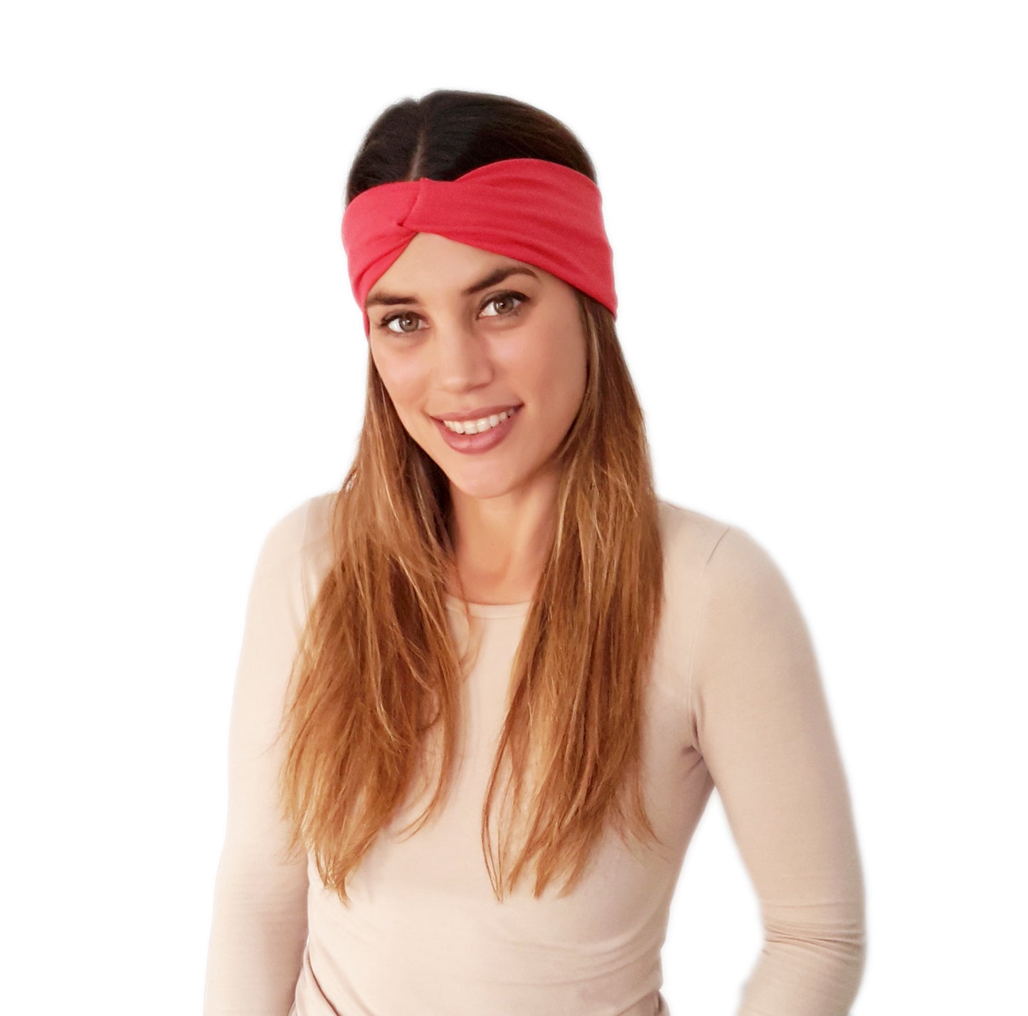 Cinta de Pelo Elástica con Nudo · Coral Intenso