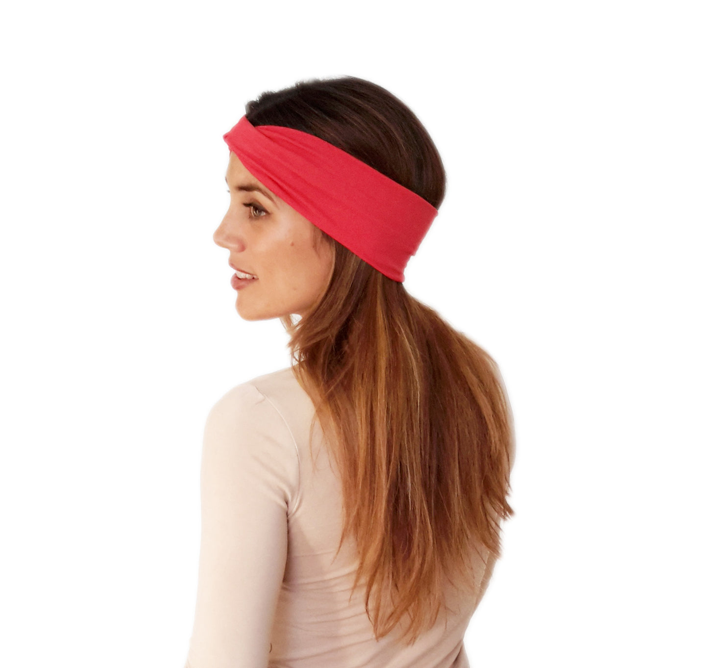 Cinta de Pelo Elástica con Nudo · Coral Intenso