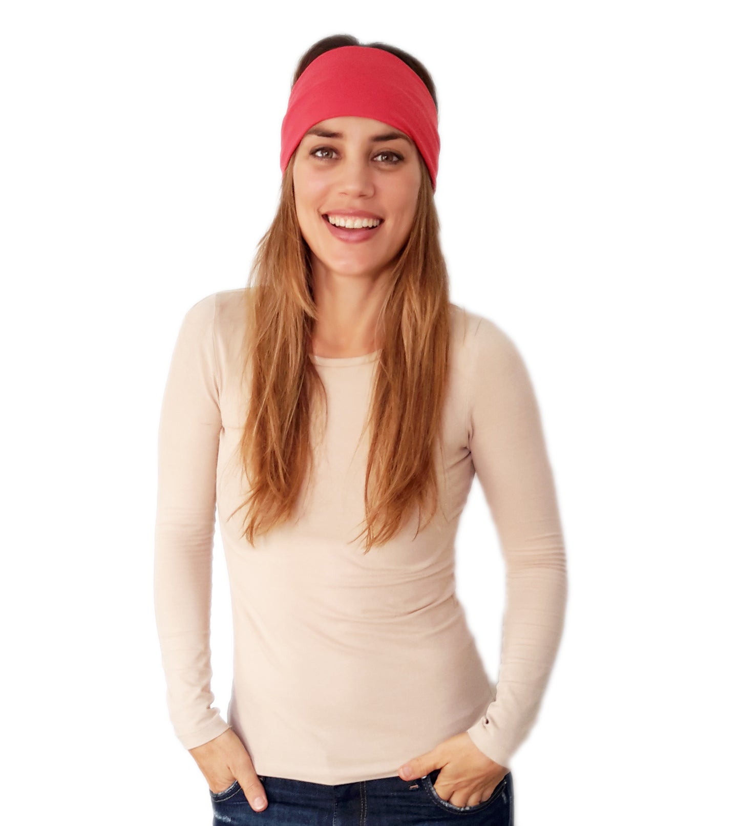 Cinta de Pelo Elástica con Nudo · Coral Intenso