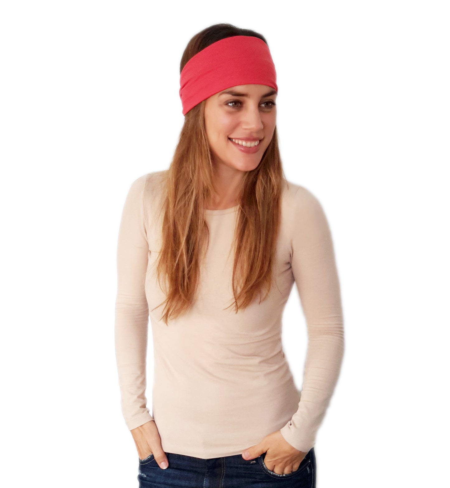 Cinta de Pelo Elástica con Nudo · Coral Intenso