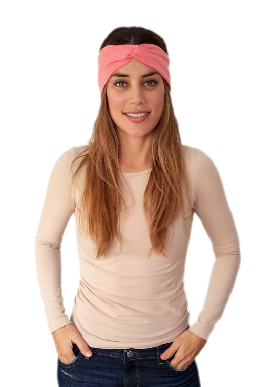 Cinta de Pelo Elástica con Nudo · Coral Claro