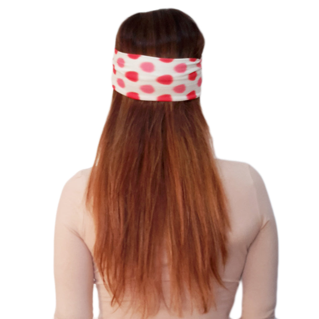 Cinta de Pelo Elástica con Nudo · Lunares Coral Blanco