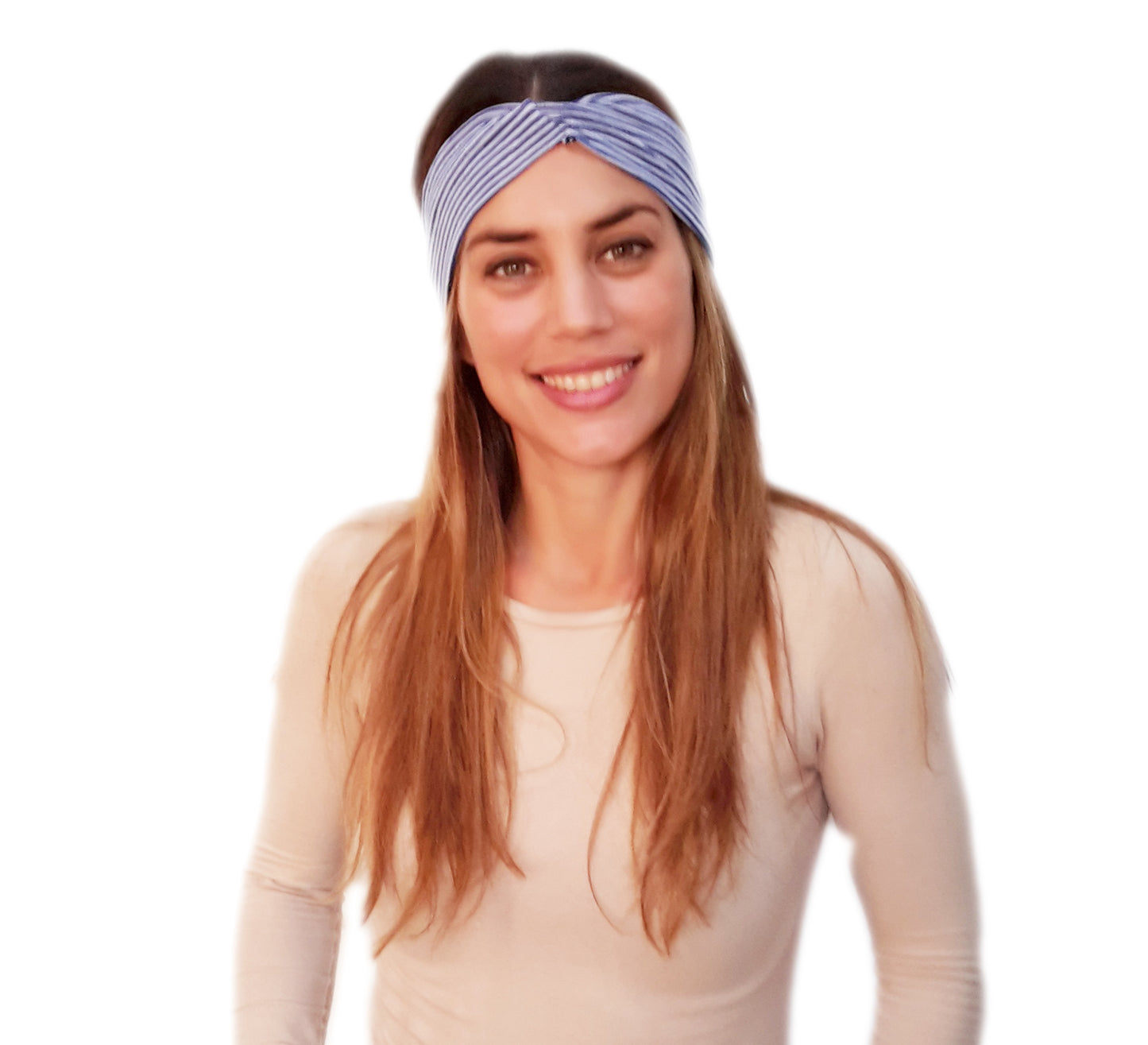 Cinta de Pelo Elástica con Nudo · Rayas Finas Azul Blanco