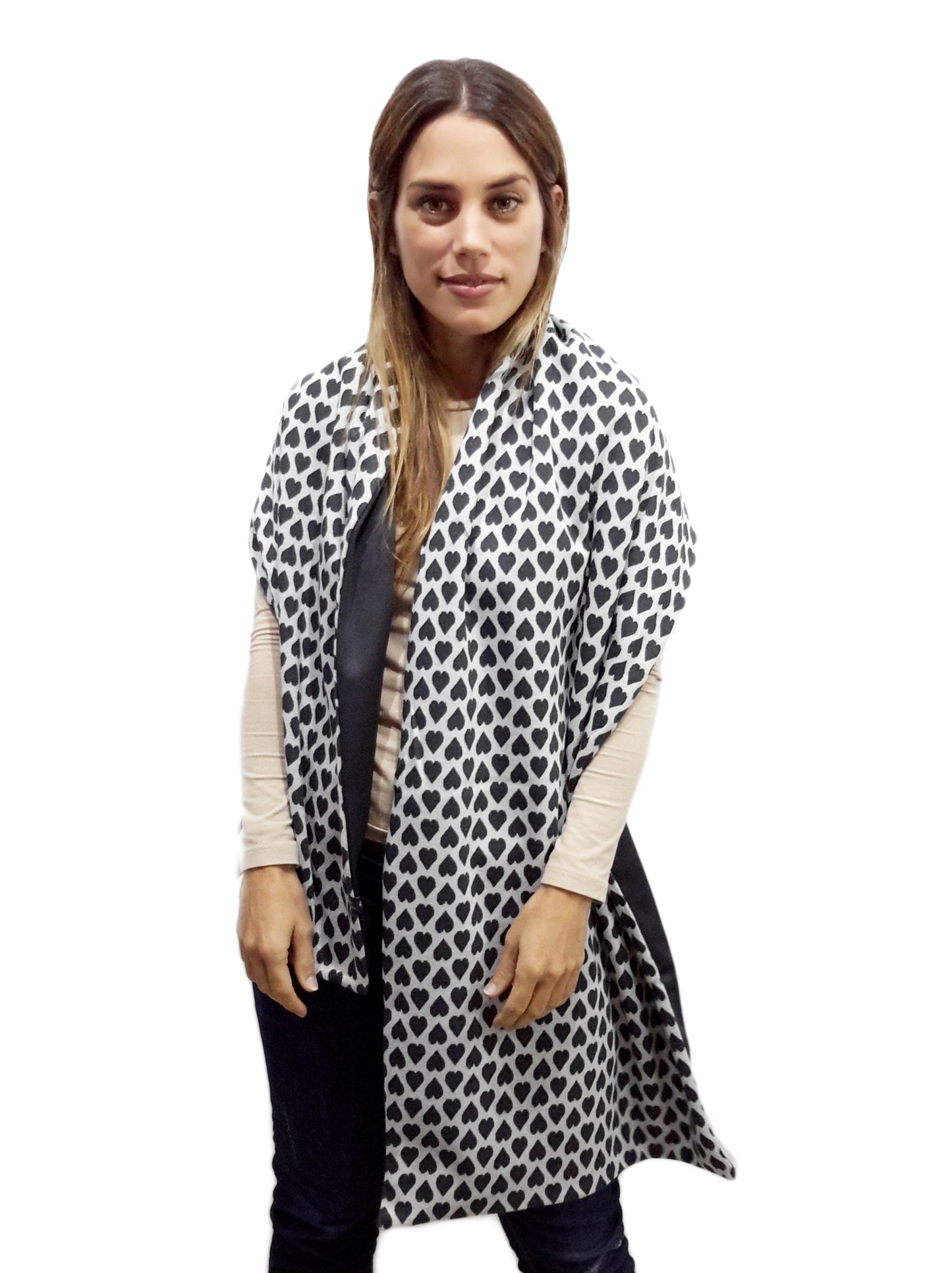 Bufanda Grande Reversible · Corazones Negro Blanco