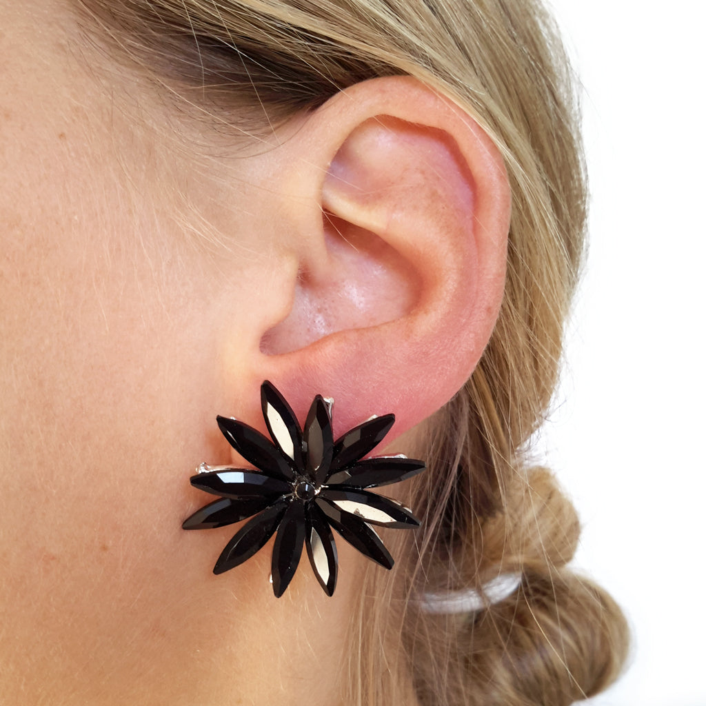 Pendientes Cristales Margarita · Negro, Plata