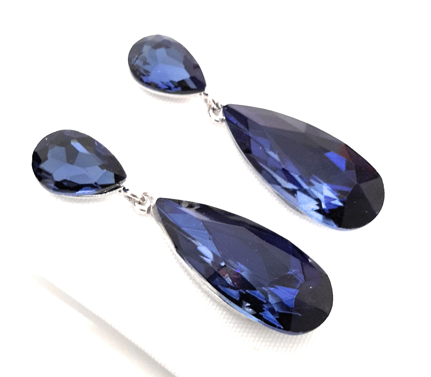 Pendientes Largos Cristales Brillantes · Azul Noche