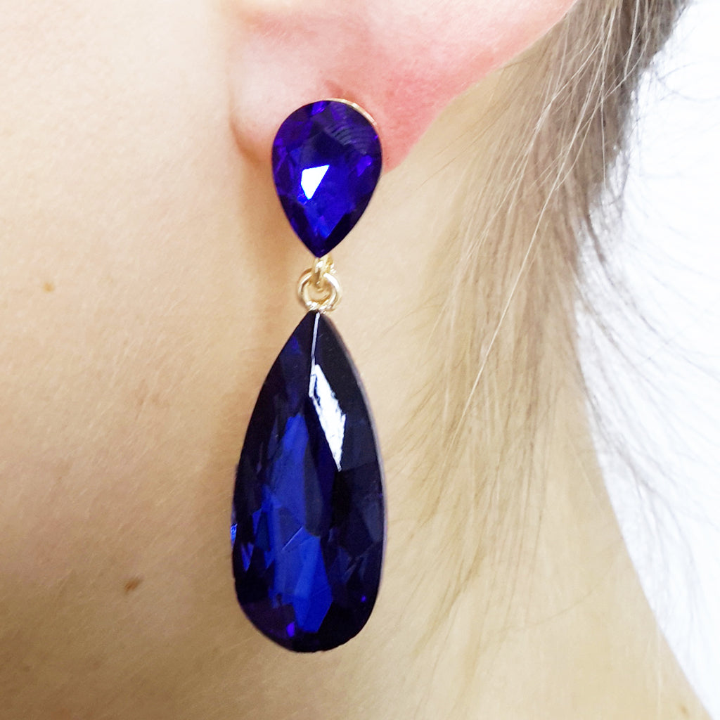 Pendientes Largos Cristales Brillantes · Azul Cobalto Marino