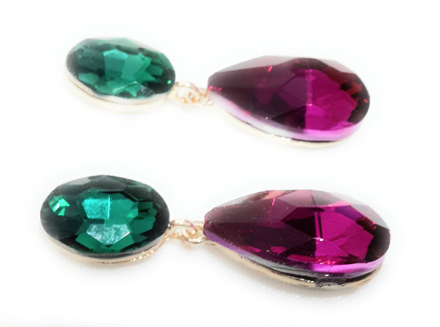 Pendientes Cristales Brillantes Lágrima · Verde Fucsia