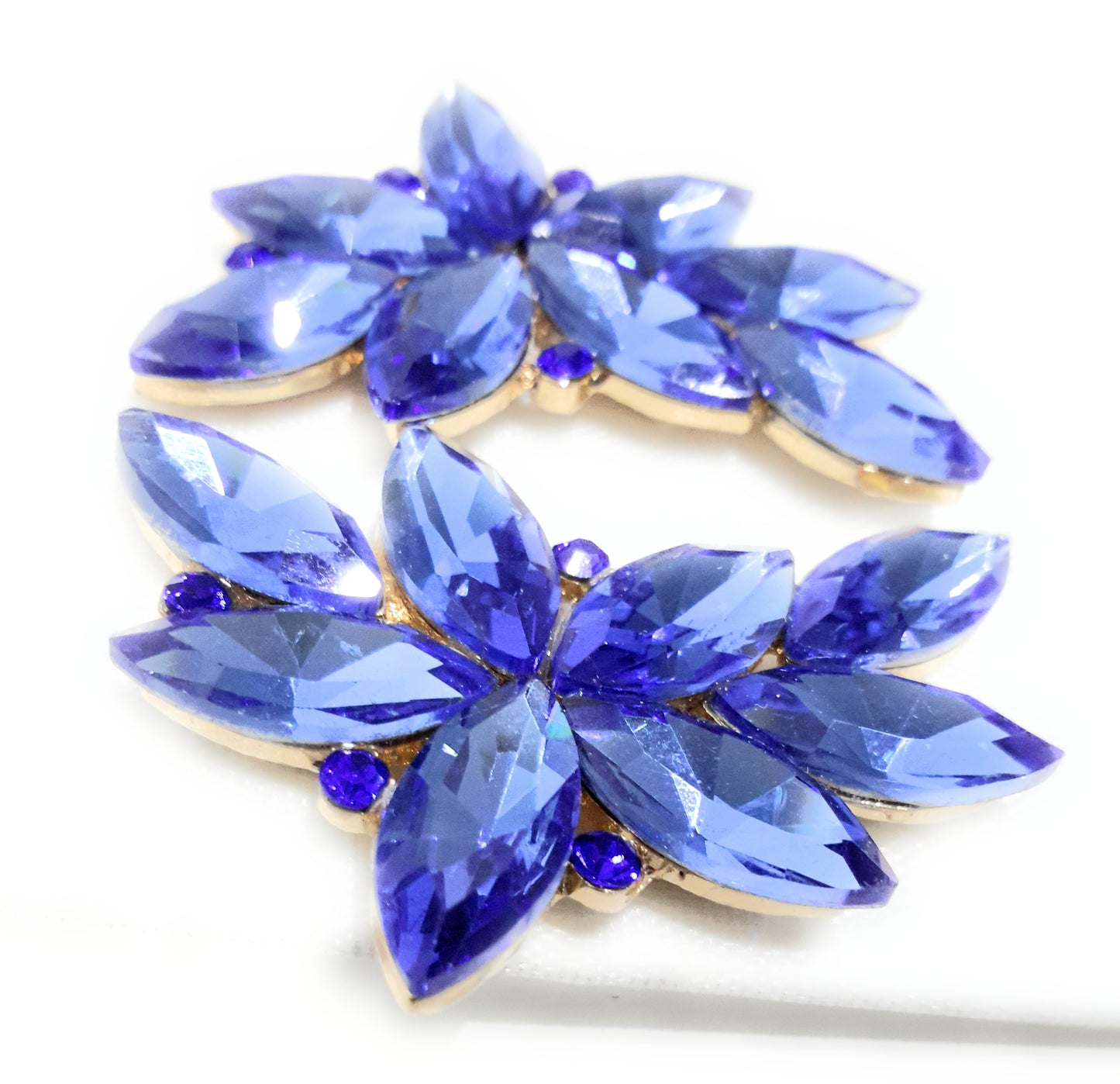 Pendientes Espectaculares Florales · Cristales Azul Cobalto, Oro