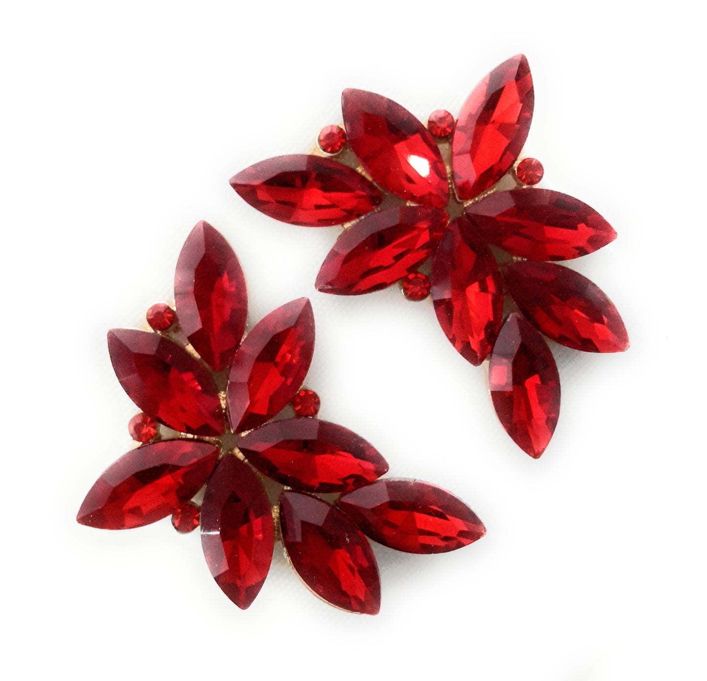 Pendientes Espectaculares Florales · Cristales Rojo, Oro