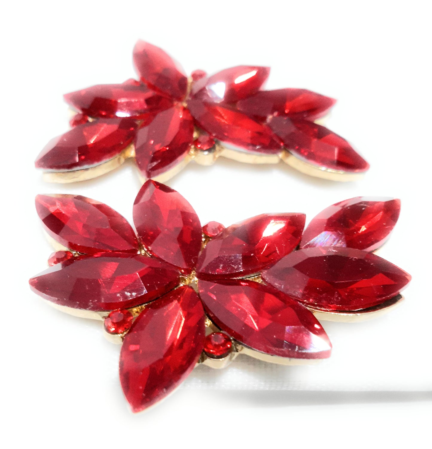 Pendientes Espectaculares Florales · Cristales Rojo, Oro
