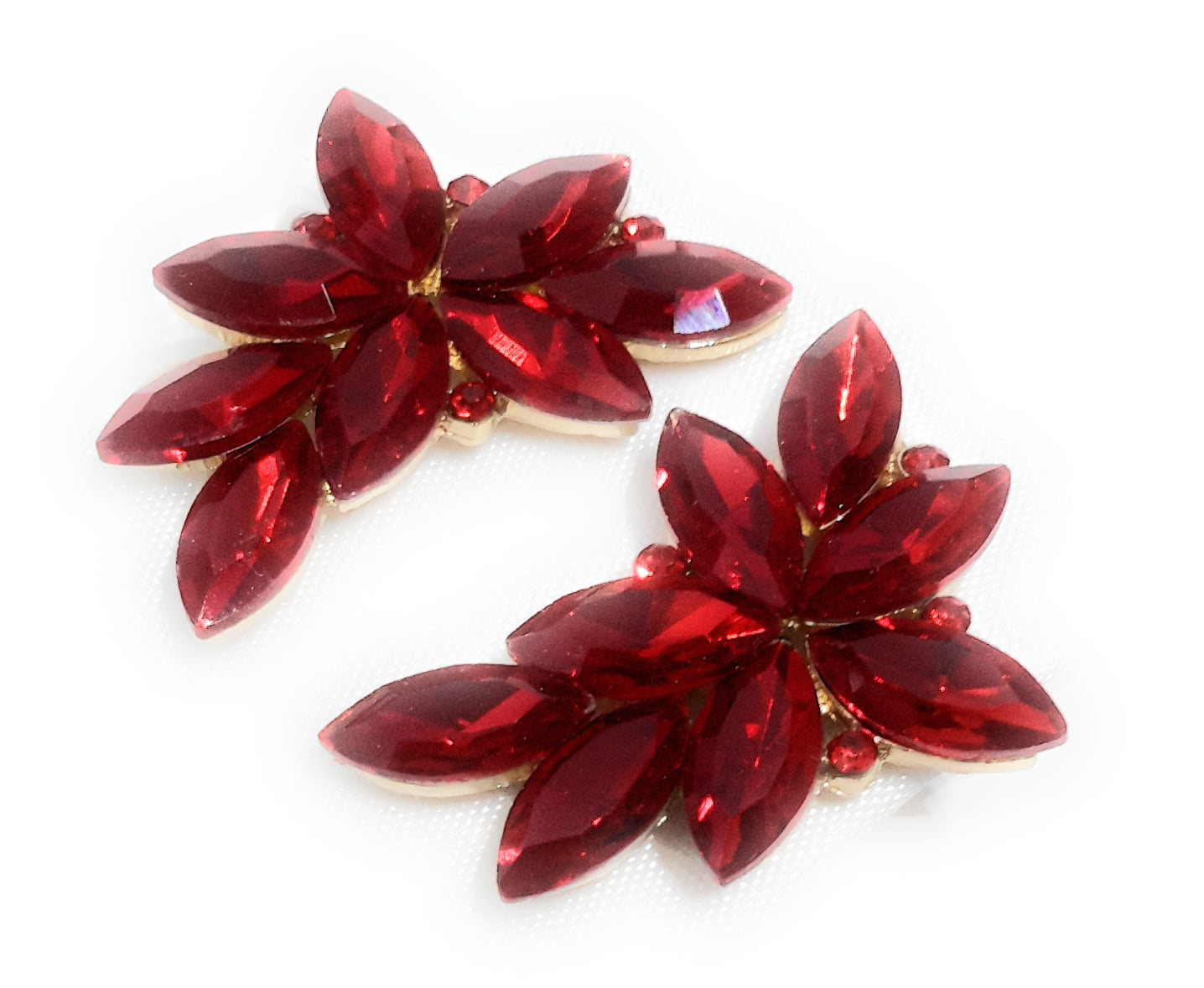 Pendientes Espectaculares Florales · Cristales Rojo, Oro